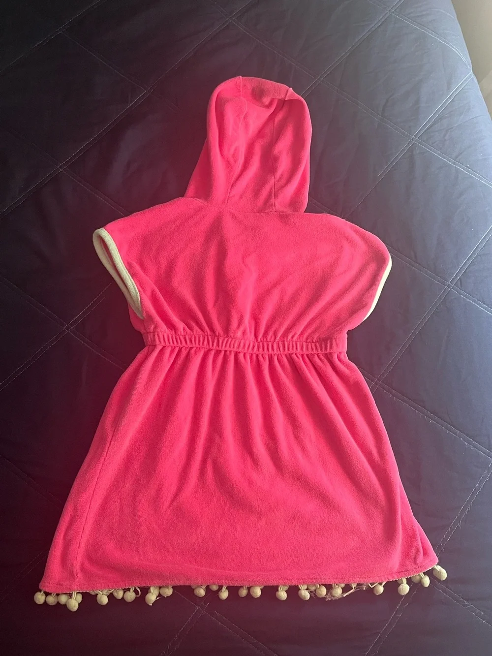Nicole Miller Pink Hooded Pom Pom Cover-Up with Striped Ruffle Swimsuit